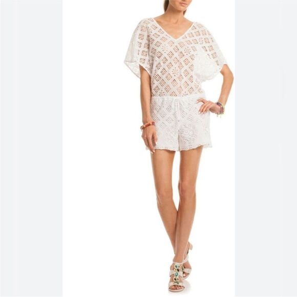 Trina Turk ivory crochet cover up romper 6 - Picture 1 of 8